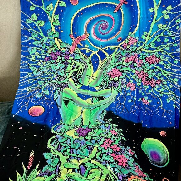 Art -Wall Hanging by Space Tribe.  Psychedelic -Blacklight 45x80 in - Picture 1 of 9